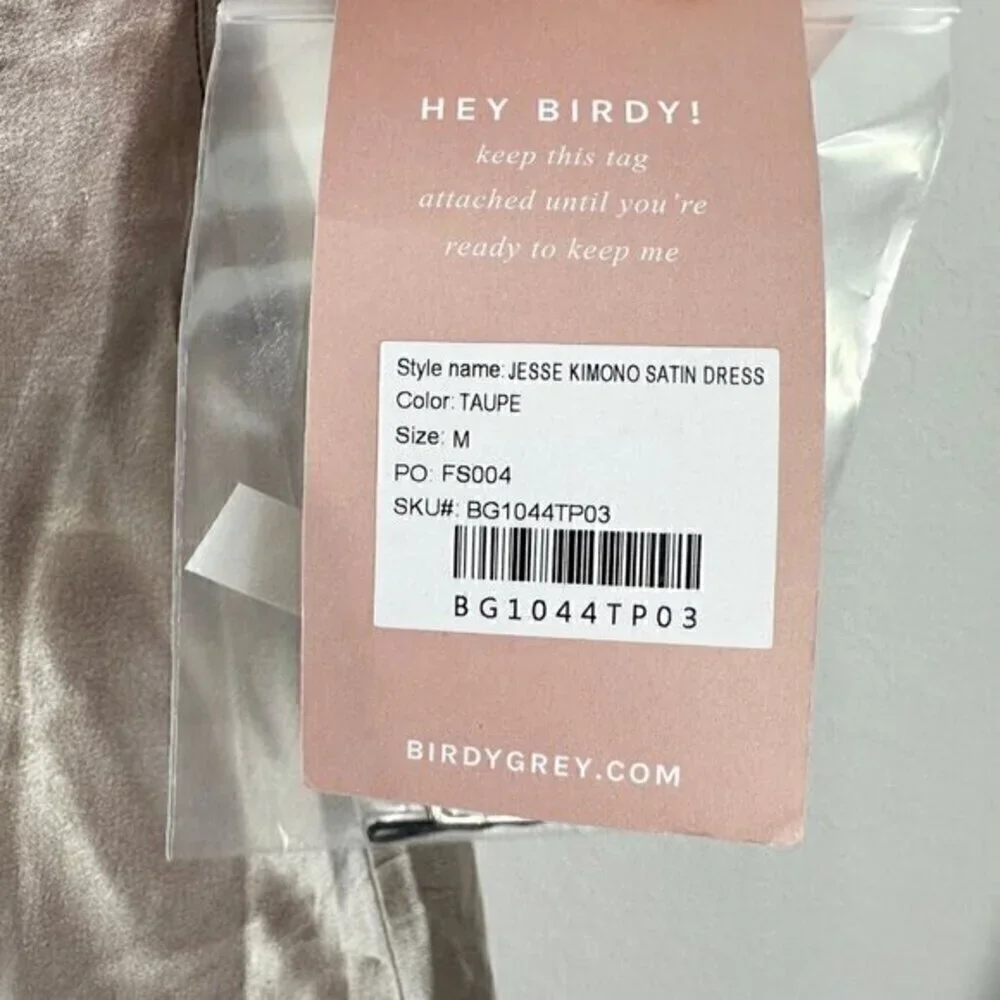 Birdy Grey Jesse Kimono Shiny Satin Flutter Sleeve Bridesmaid Dress Taupe Medium - Picture 4 of 11